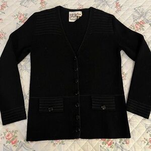 St. John Vintage Knit Black Cardigan Monochrome Jewel Buttons